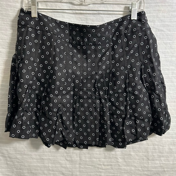 Ralph Lauren Polo Womens Black Blue Pleated Linen Mini Skirt Circle Print Sz 10 - Picture 1 of 5